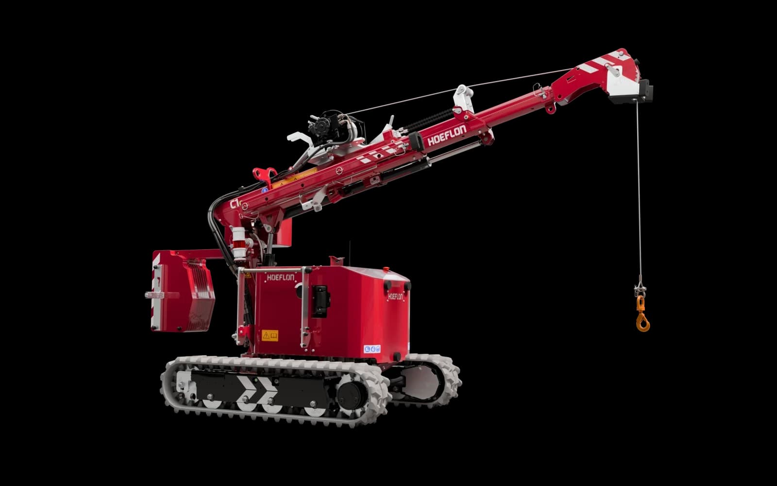 Image of the Hoeflon C1e crane equipped with a winch.