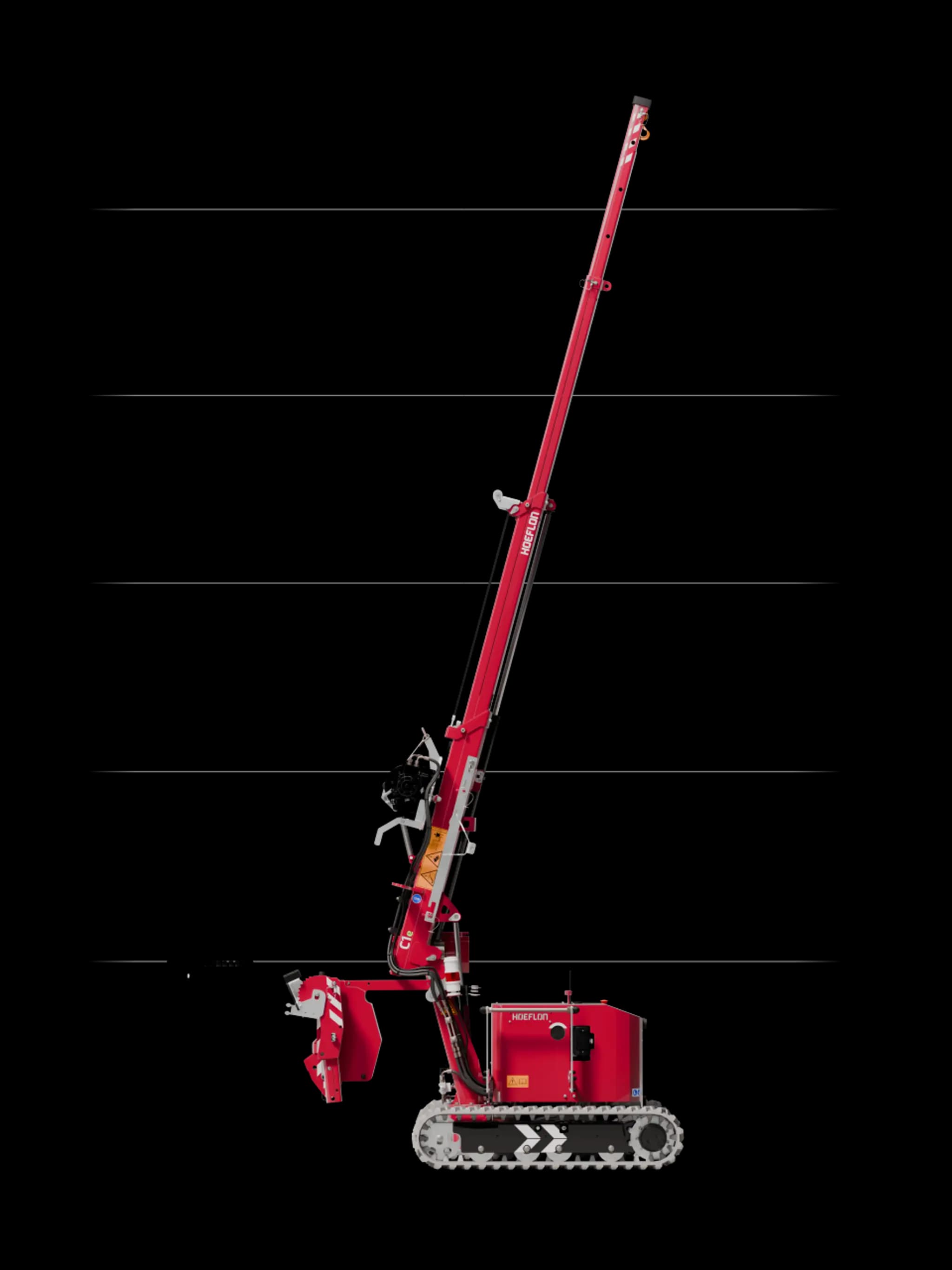 Image of the Hoeflon C1e crane at maximum lifting height.