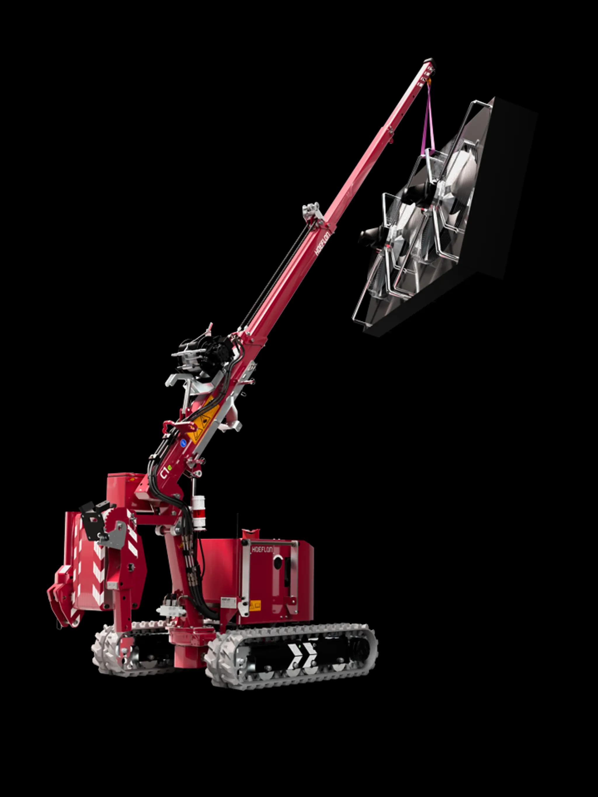 Image of the Hoeflon C1e crane at maximum load capacity.