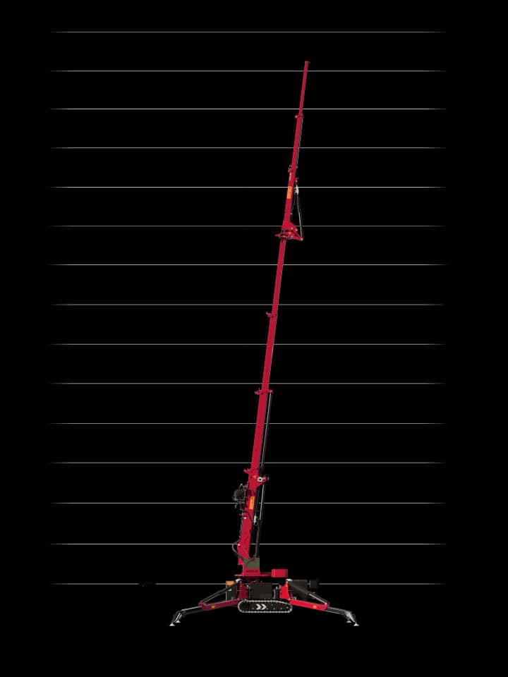 Image of the Hoeflon C4e crane at maximum lifting height.